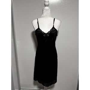 Adonna for JcPenney Black Velvet Lace Trim Slip Dress Lingerie Party Cocktail 36